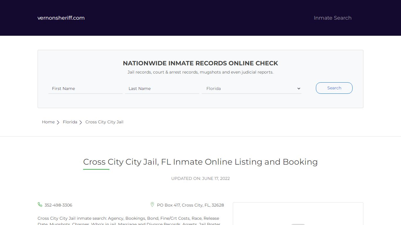 Cross City City Jail, FL Inmate Online Listing and Booking