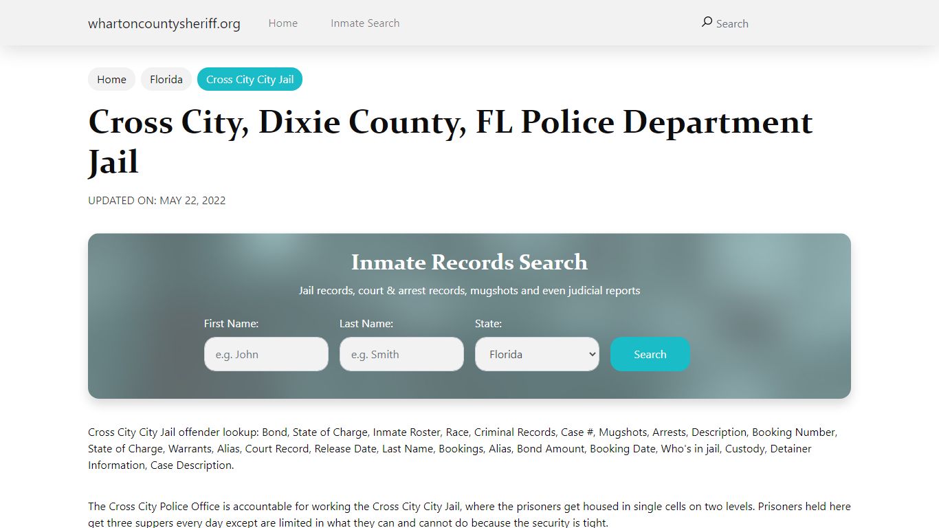 Cross City, FL City Jail Inmates, Arrests