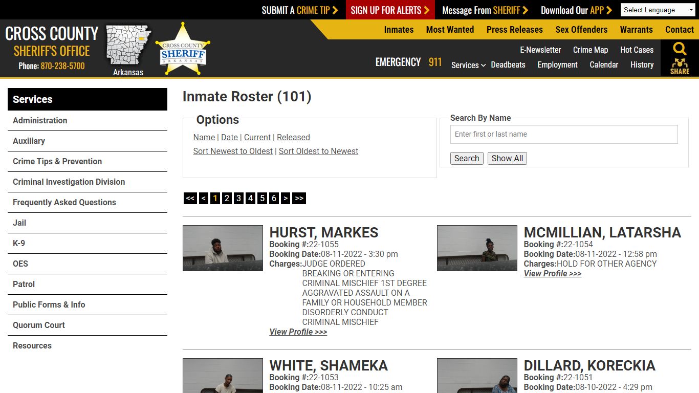 Inmate Roster - Current Inmates ... - Cross County Sheriff